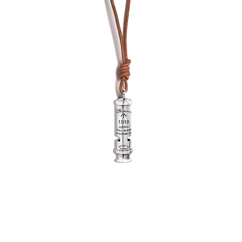 Vintage 925 Silver Whistle Blowing Pendant Necklace Male