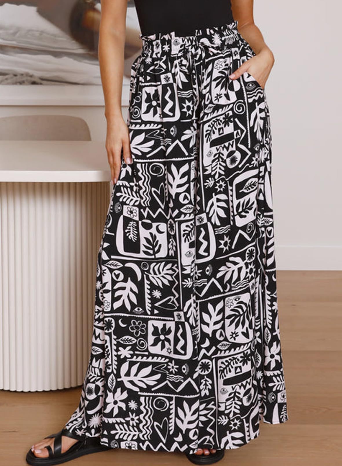 Flowers Printed Wide-leg Trousers Summer Casual Straight Pants
