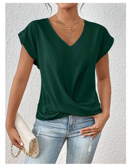 Fashion V-neck Short-sleeve T-shirt Summer Casual