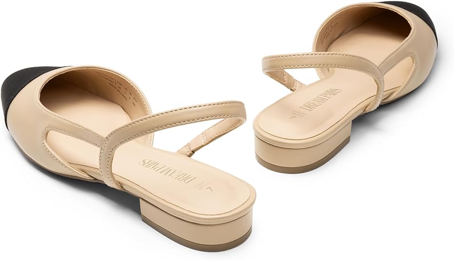 DREAM PAIRS Women's Flats, Square Toe Slingback Flats
