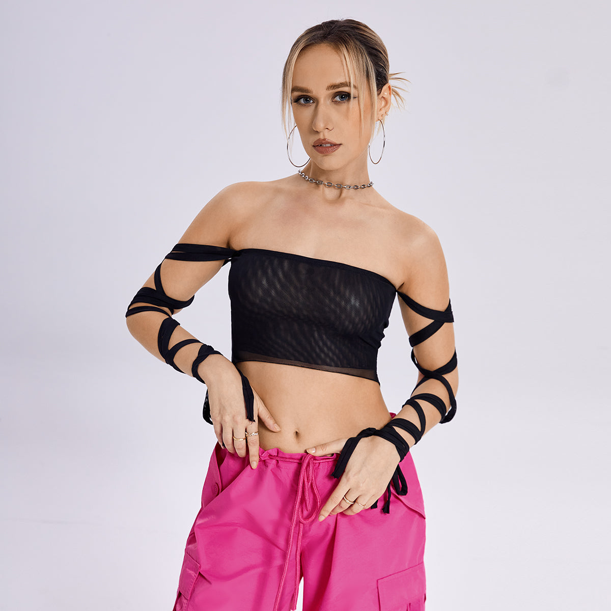 2023 New Style Womens Elastic Cross Arm Solid Color Straps Tank Top
