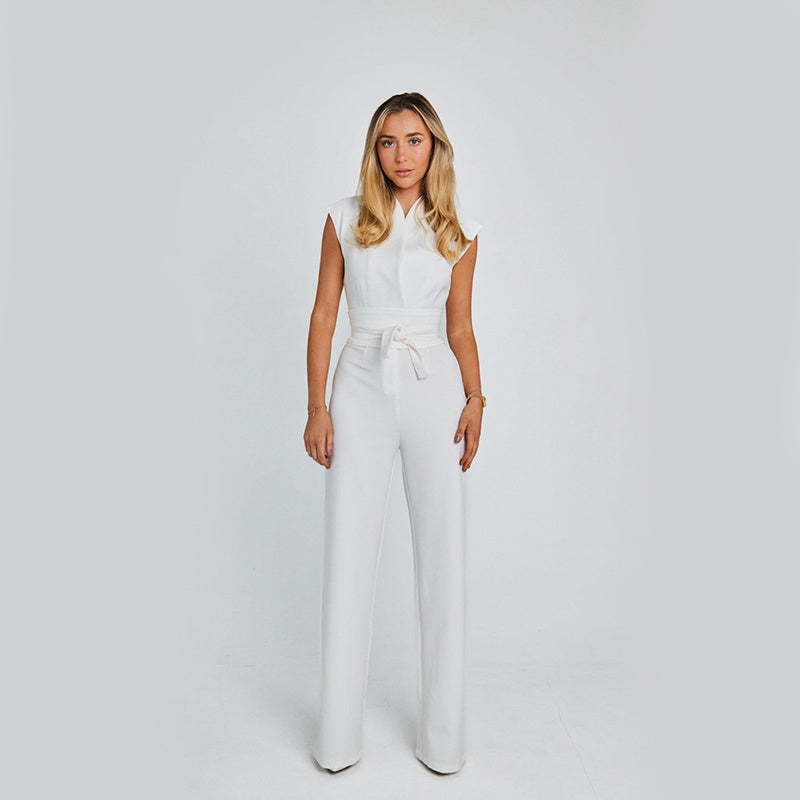 Fashion Elegant Long Sleeveless Jumpsuit Summer V-neck Casual Wide Leg Long Overalls