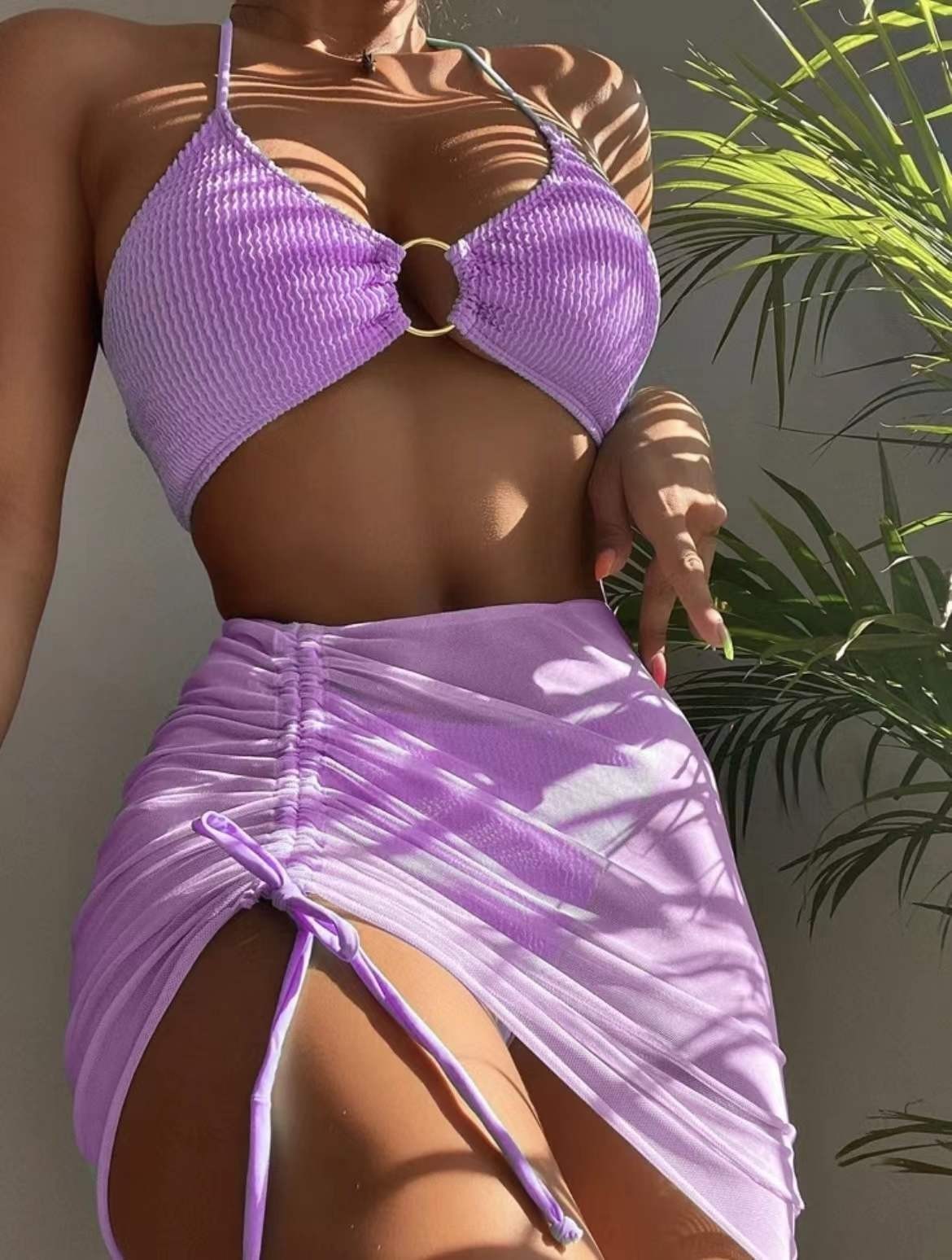 3pcs Halter Bikini Summer Fashion Personalized Three-point Beach Swimsuit