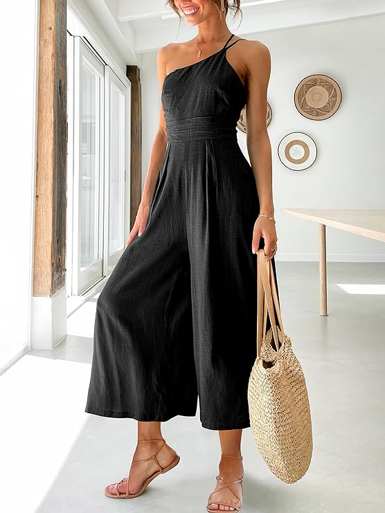 ANRABESS Women's Summer Straps One Shoulder Jumpsuit Romper with Pockets