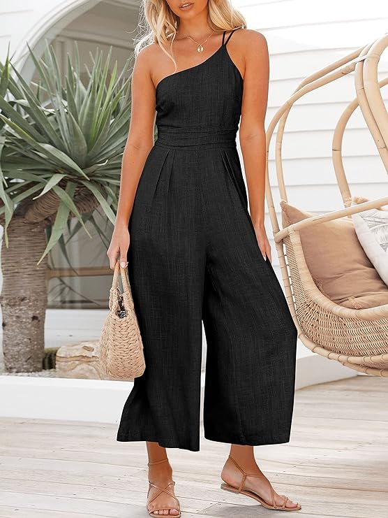 ANRABESS Women's Summer Straps One Shoulder Jumpsuit Romper with Pockets