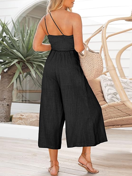 ANRABESS Women's Summer Straps One Shoulder Jumpsuit Romper with Pockets