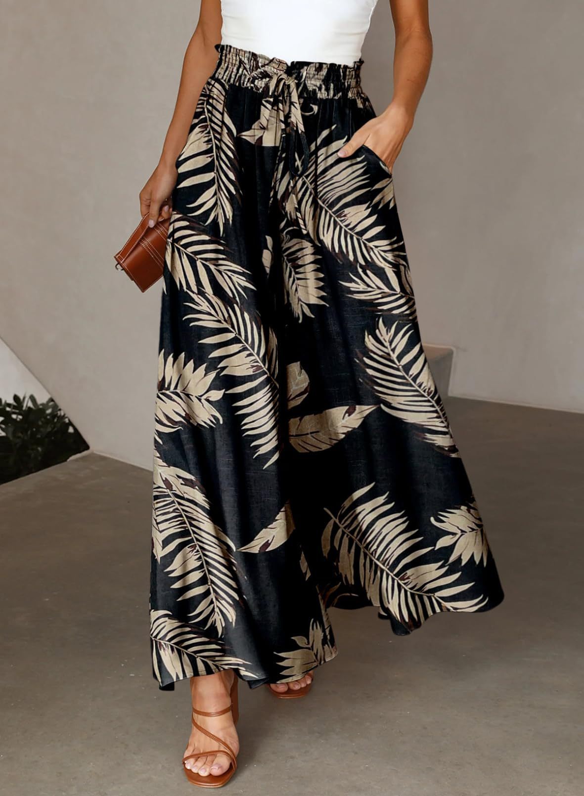 Flowers Printed Wide-leg Trousers Summer Casual Straight Pants