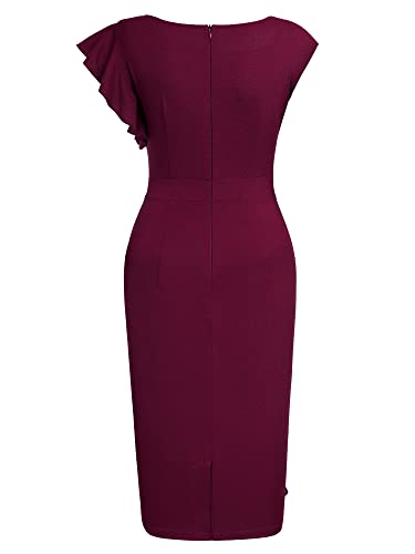 AISIZE Women's Pinup Vintage Ruffle Sleeves Cocktail Party Pencil Dress Small Pink