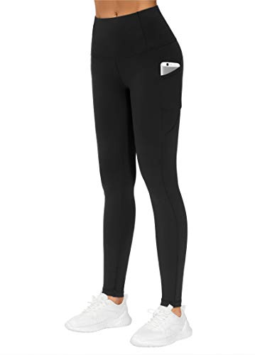 THE GYM PEOPLE Thick High Waist Yoga Pants with Pockets, Tummy Control Workout Running Yoga Leggings for Women (Medium, Black )