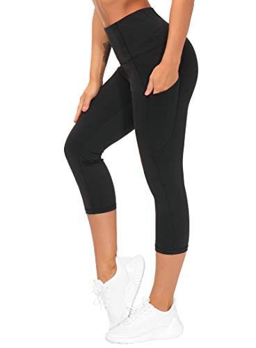 THE GYM PEOPLE Thick High Waist Yoga Pants with Pockets, Tummy Control Workout Running Yoga Leggings for Women (Medium, Black )