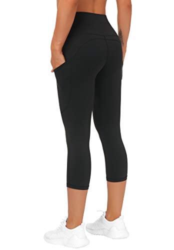 THE GYM PEOPLE Thick High Waist Yoga Pants with Pockets, Tummy Control Workout Running Yoga Leggings for Women (Medium, Black )
