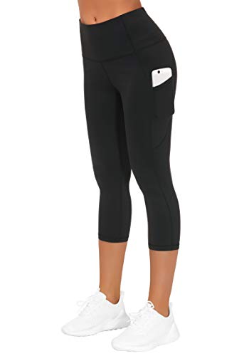 THE GYM PEOPLE Thick High Waist Yoga Pants with Pockets, Tummy Control Workout Running Yoga Leggings for Women (Medium, Black )