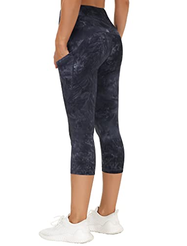 THE GYM PEOPLE Thick High Waist Yoga Pants with Pockets, Tummy Control Workout Running Yoga Leggings for Women (Medium, Black )