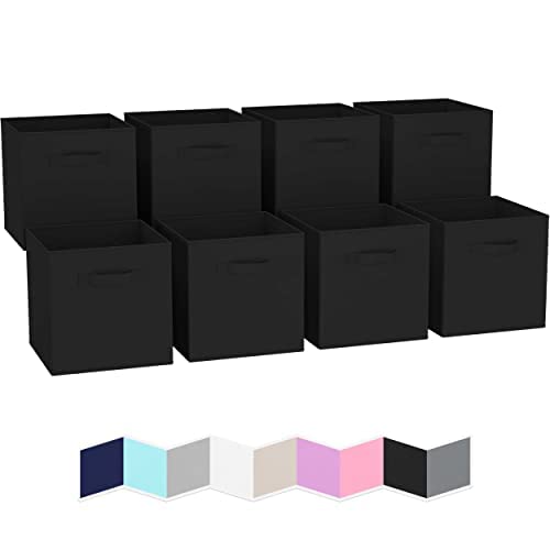 Storage Cubes - 11 Inch Cube Storage Bins (Set of 8). Fabric Cubby Organizer Baskets with Dual Handles | Foldable Closet Shelf Organization Boxes (White)