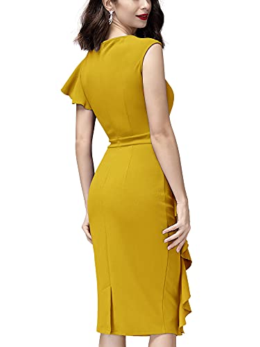 AISIZE Women's Pinup Vintage Ruffle Sleeves Cocktail Party Pencil Dress Small Burgundy