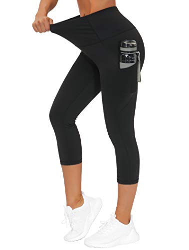 THE GYM PEOPLE Thick High Waist Yoga Pants with Pockets, Tummy Control Workout Running Yoga Leggings for Women (Medium, Black )