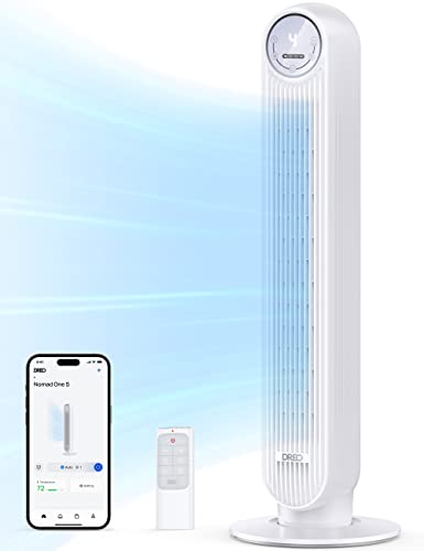 Dreo Tower Fan for Bedroom, Smart Oscillating Quiet Floor Fans, Standing Bladeless Fan with Remote and WiFi Voice Control, 4 Modes, 4 Speeds, 8H Timer, Works with Alexa/Google