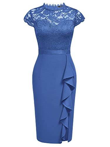 Miusol Women's Retro Floral Lace Ruffle Style Cocktail Mini Dress