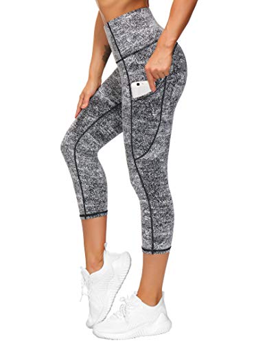 THE GYM PEOPLE Thick High Waist Yoga Pants with Pockets, Tummy Control Workout Running Yoga Leggings for Women (Medium, Black )