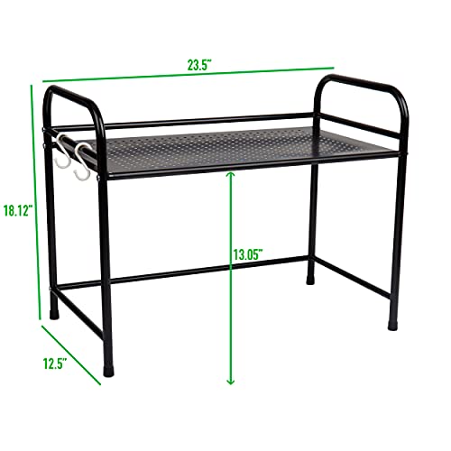 Mind Reader Elevate Collection, Microwave Oven Rack, Utility Shelf for Utensils, Cook Books, Towels, Pot Holders and Accessories, 2 Hooks, Metal, Black