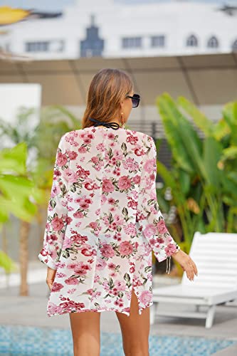 PCEAIIH Women's Floral Kimono Cardigans Chiffon Casual Loose Open Front Cover Ups Tops(Small, Black)
