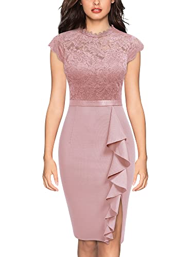 Miusol Women's Retro Floral Lace Ruffle Style Cocktail Mini Dress Navy Blue