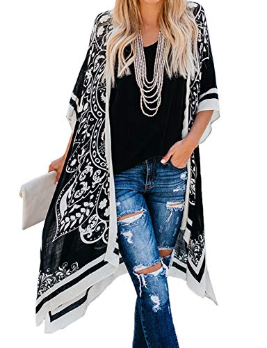 Bsubseach Pom Pom Kimono Cover Up for Bathing Suit Women Half Sleeve Cardigan Summer Bikini Beachwear Black