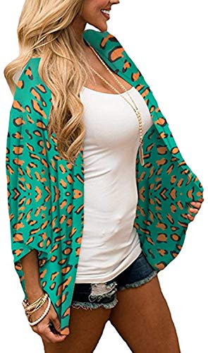 Naivikid Women's Summer Floral Print Kimonos Loose Half Sleeve Chiffon Cardigan Blouses Casual Cover Up Tibetan Blue Flower XXL