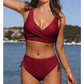 Women's Seaside Swimwear Cross Strap Solid Color Split Swimsuit Bikini