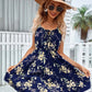 Floral Print Suspender Dress With Elastic Waist Design Fashion Summer Short Dresses Womens Clothing