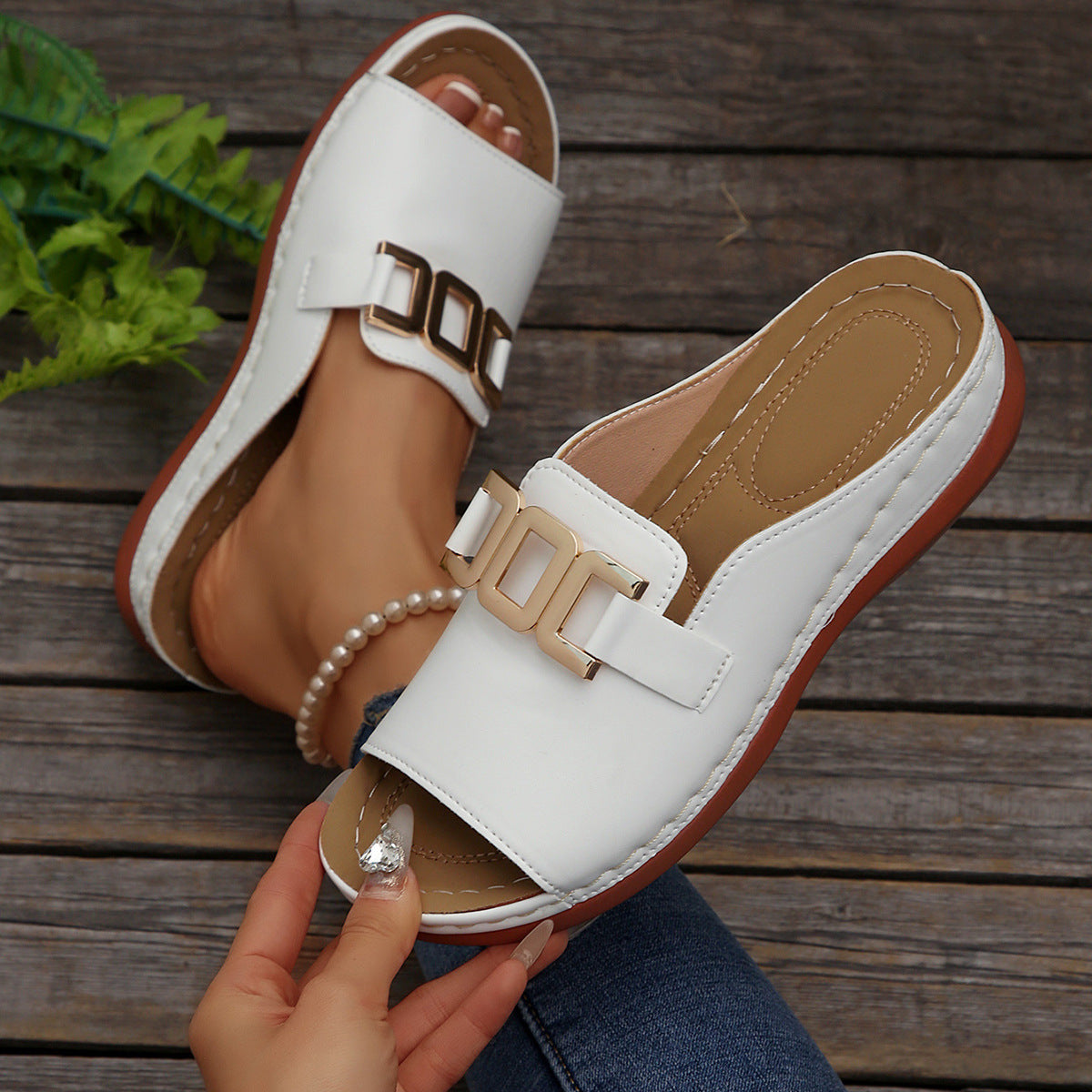 Ins Chain Wedges Sandals Summer Fashion Platform Peep-toed Slides Slippers