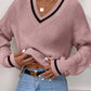 Winter Women's Clothes Cable Knit V Neck Sweaters Casual Long Sleeve Striped Pullover Sweater Trendy Loose Preppy Jumper Top