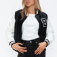 Love Me Now PU Leather Contrast Snap Down Bomber Jacket