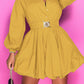 Notched Button Up Balloon Sleeves Dress