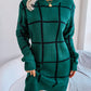 Casual Contrast Color Plaid Long Sleeve Base Sweater Dress