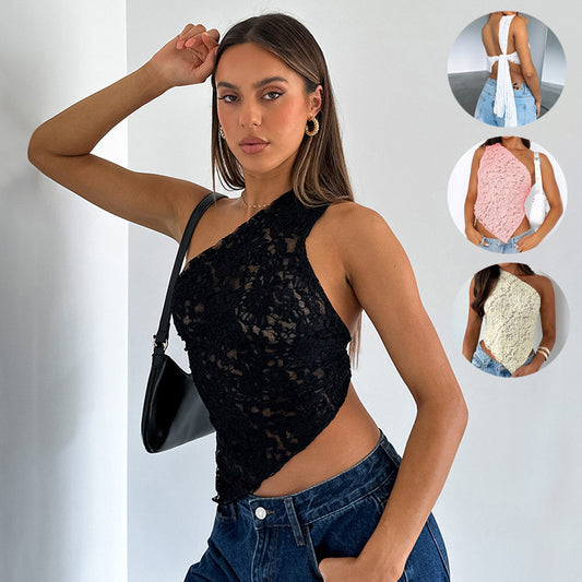 Ins Lace Backless Top Summer Solid Color Waistless