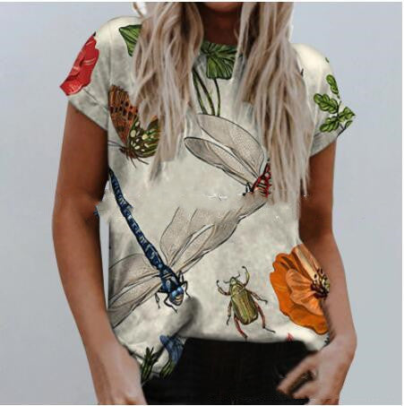 EBay Female Dragonfly Print Crew Neck T-shirt