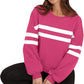 Lovelet Striped Round Neck Dropped Shoulder Sweatshirt