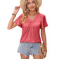 Solid Color Pleating V-neck Ruffled Sleeve Loose Top