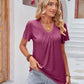 Solid Color Pleating V-neck Ruffled Sleeve Loose Top