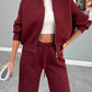 Baseball Collar Zip Up Top and Drawstring Pants Set