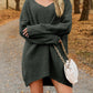 V-Neck Dropped Shoulder Sweater Dress