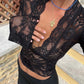 Flowers Lace Long Sleeve Top Y2K Fashion Slim Bottoming Shirt Top Women's Clothing