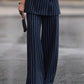 Elegant Striped Blazer & High Waist Pants Set