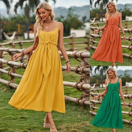 Solid Color Suspender Long Dress Spring And Summer