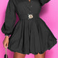 Notched Button Up Balloon Sleeves Dress