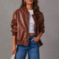 Leather Baseball Uniform Jacket Long-sleeved Motorcycle Jacket Leather Coat