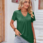 Solid Color Pleating V-neck Ruffled Sleeve Loose Top