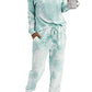 PRETTYGARDEN Women's Tie Dye Two Piece Tracksuit Set Long Sleeve Sweatshirt with Long Pants (Grey,X-Large)