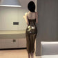 Women's Temperament Halter Slim Pleated Shiny Dress
